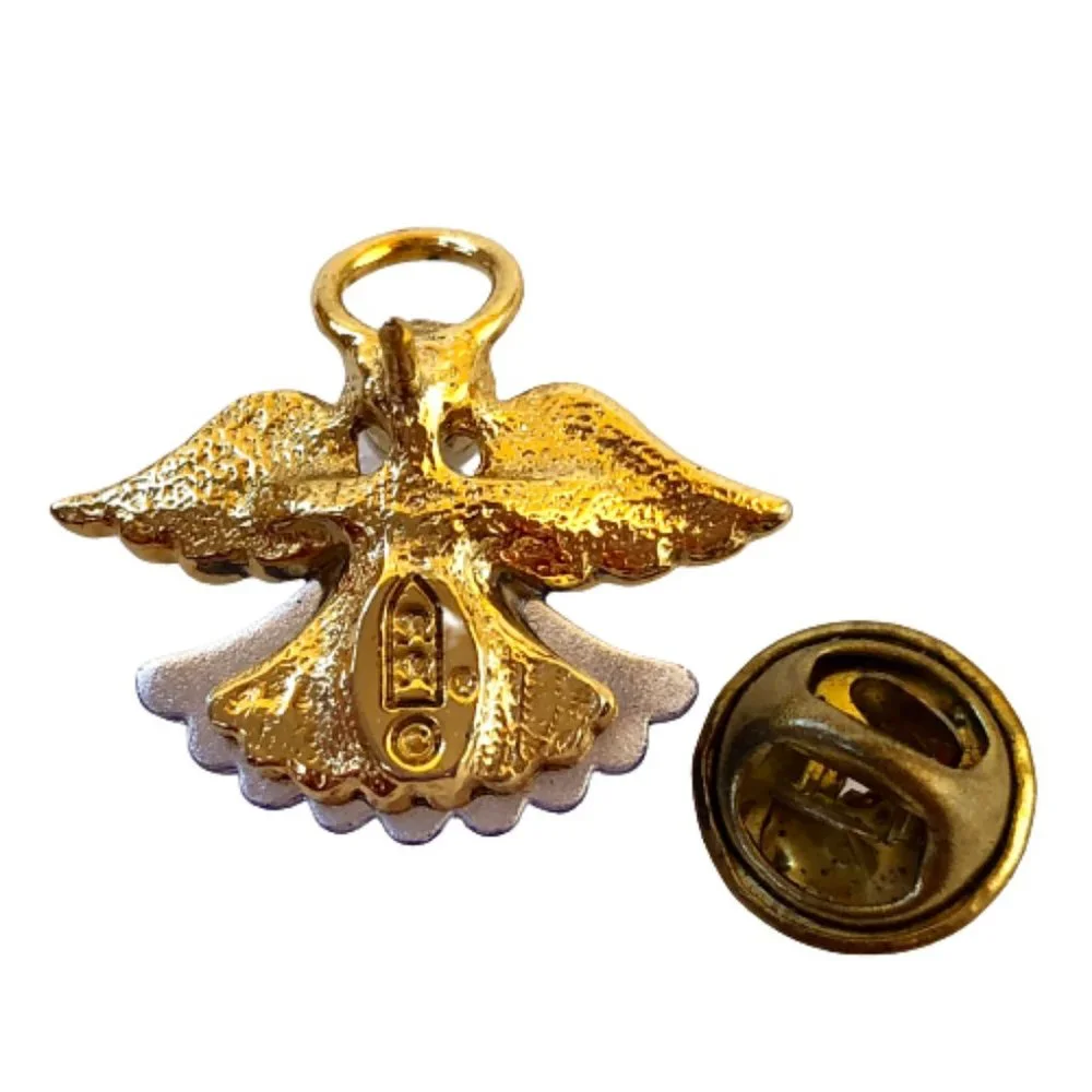 Angel Goldtone Lapel Tie Tack Pin Brooch Blue Glass Faux Pearl